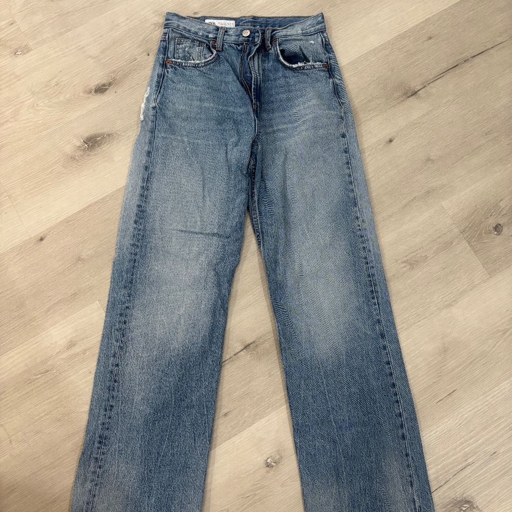 Zara distressed wide leg jeans